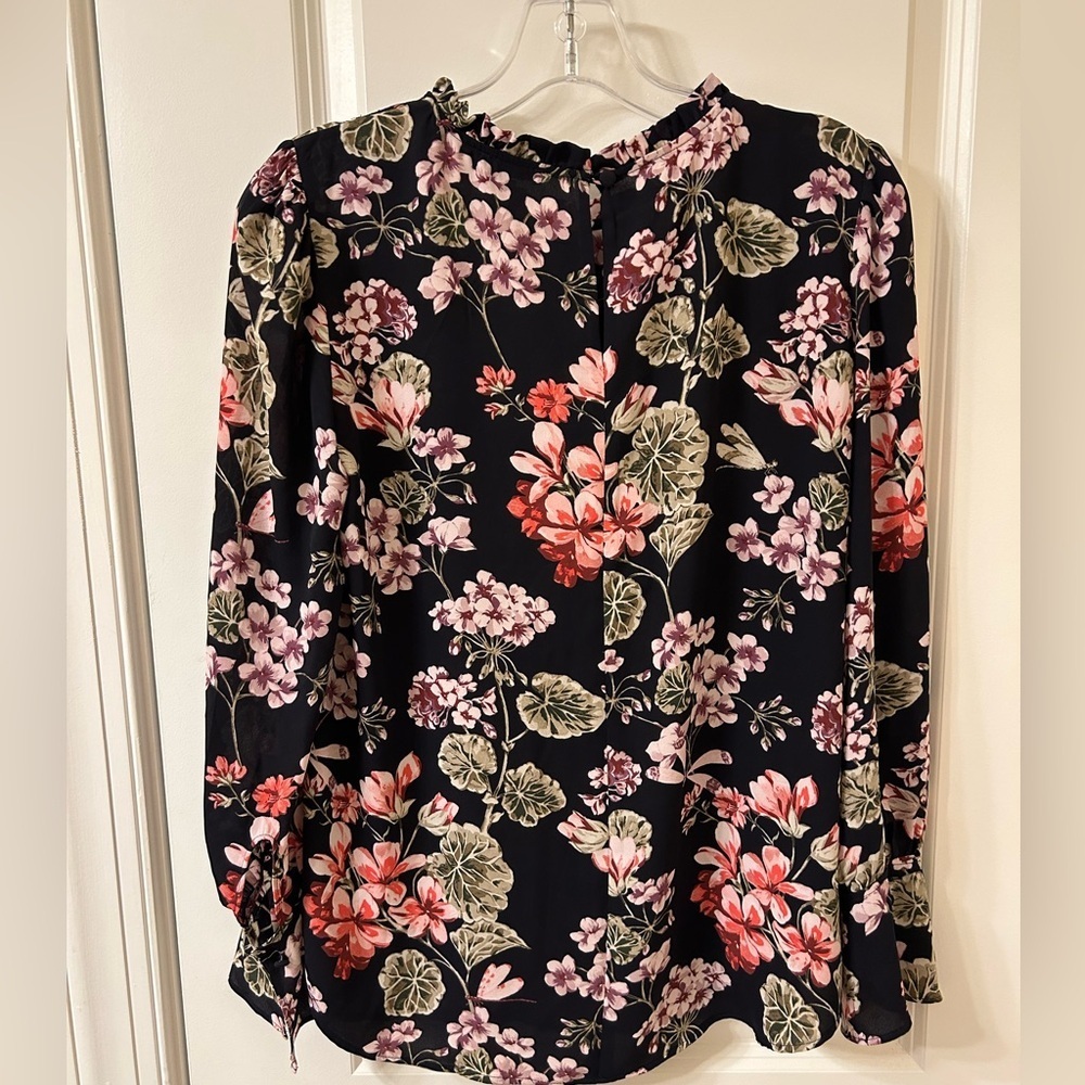 Ann Taylor Pink and Orange Long Sleeve Blouse